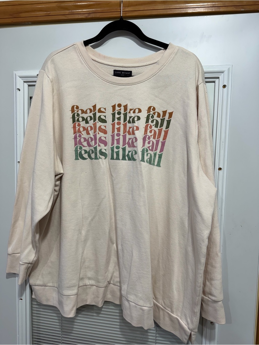 Lane Bryant Cream Sweatshirt with Multicolor 'Feels Like Fall' Graphic